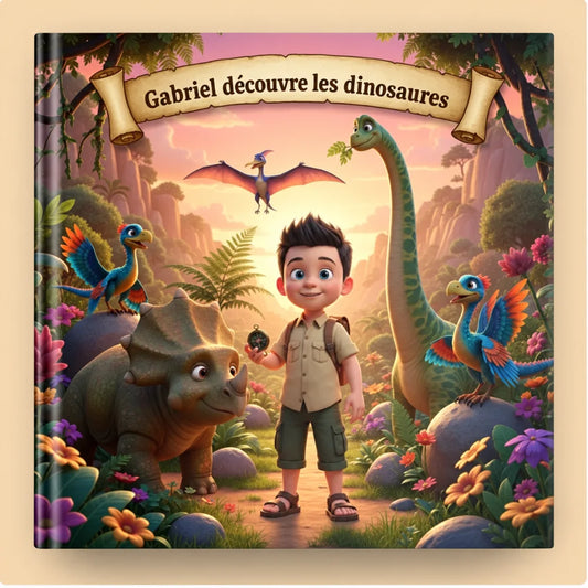 Gabriel découvre les dinosaures - couverture du livre personnalisé MagicBook