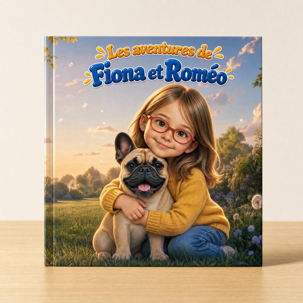 Les aventures de Fiona et Roméo : livre personnalisé à couverture rigide 21 x 21 cm